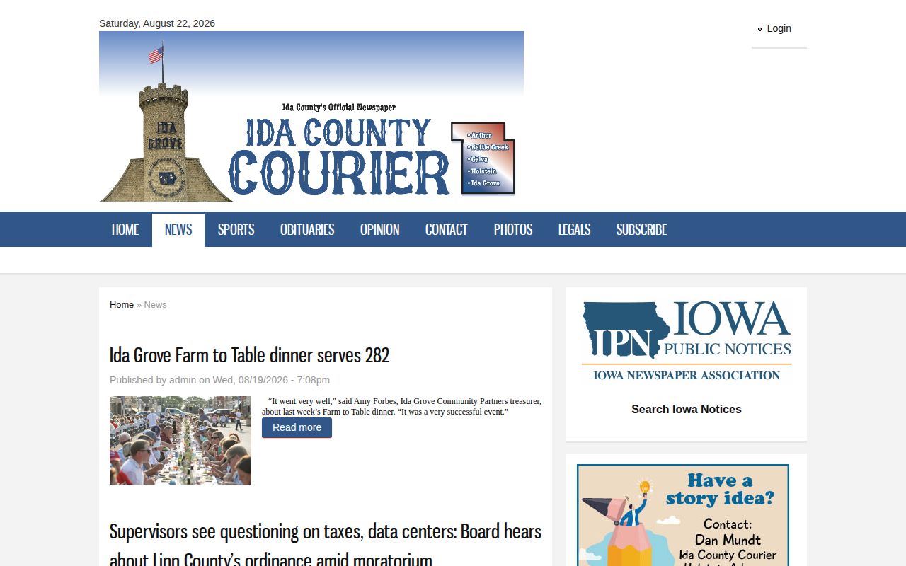 Ida County arrest news on the Ida County Courier landing page