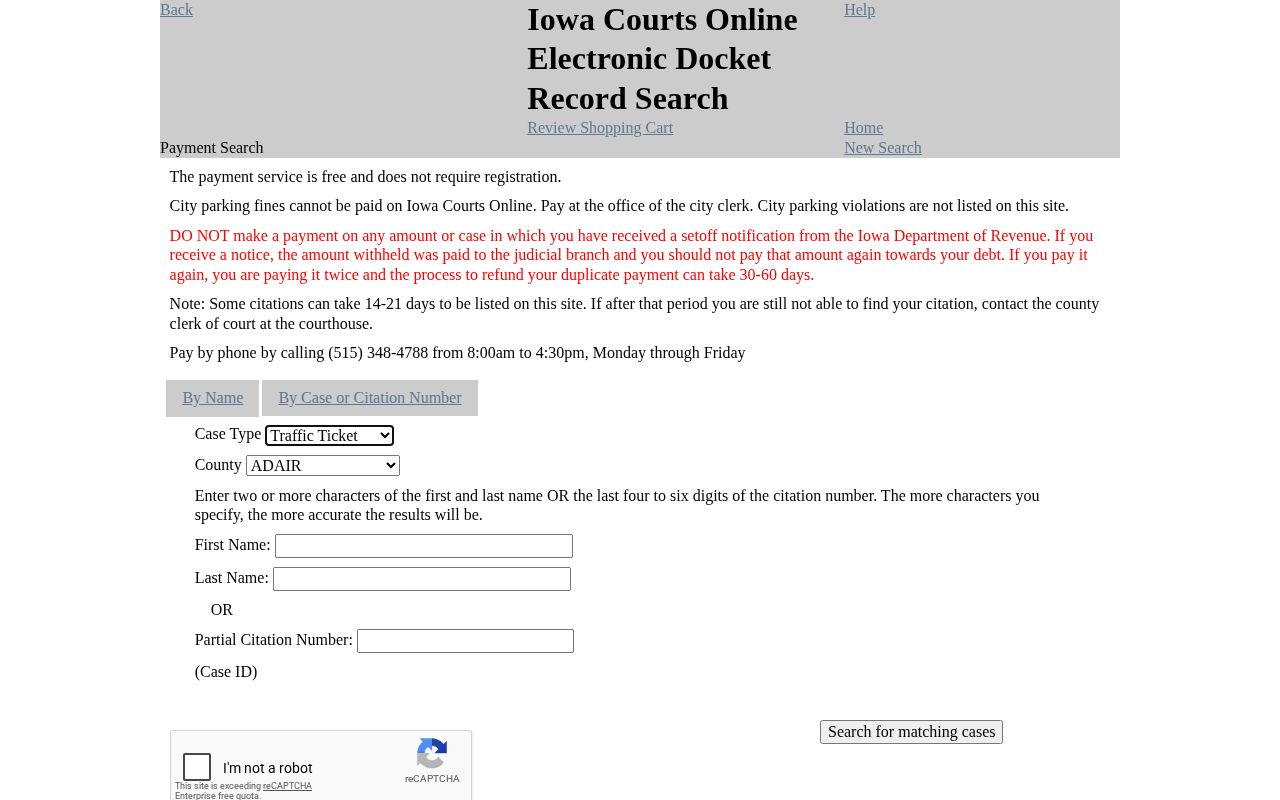 Iowa Courts Online search for Ida County arrest case dispositions