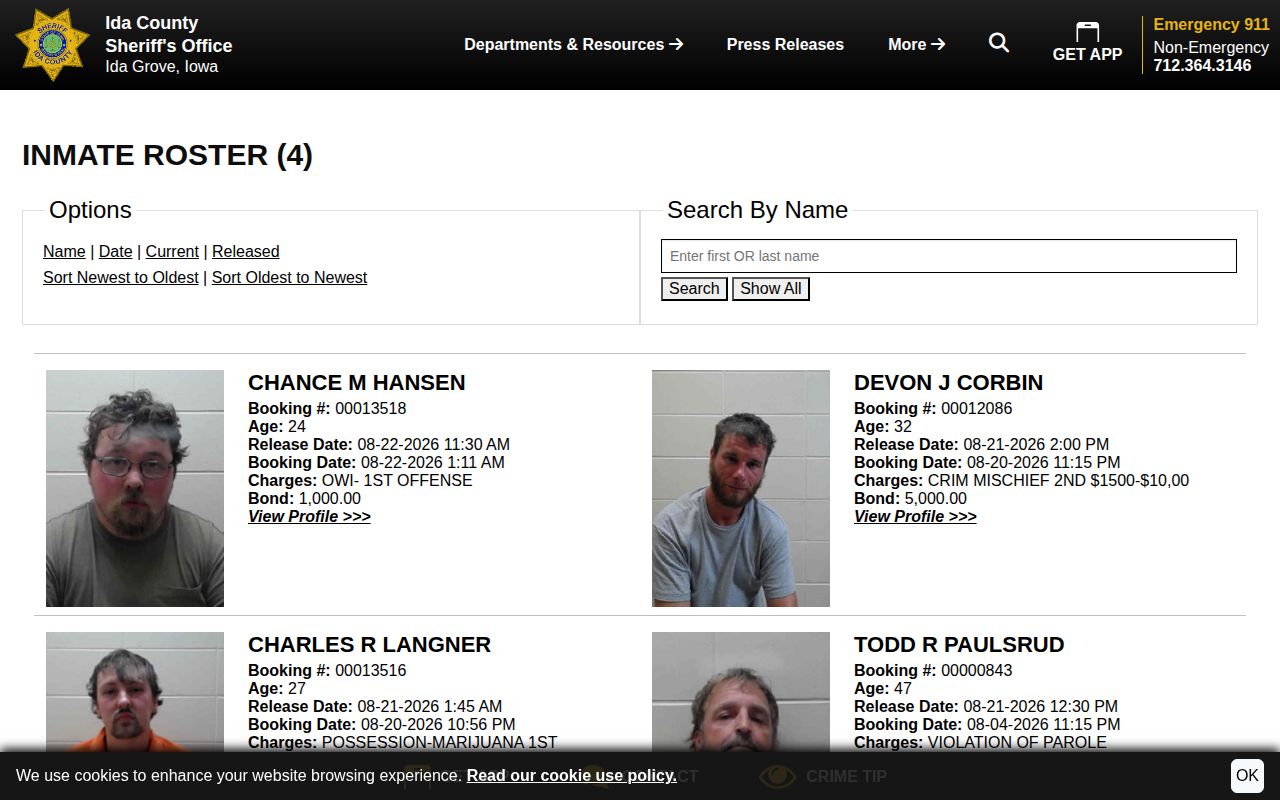 Ida County booking records released within 48 hours interface