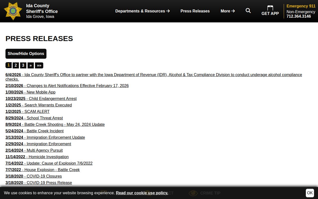 Ida County arrest news official sheriff press release index