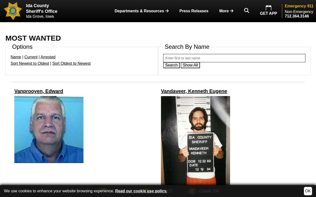 Ida County wanted fugitives official list interface